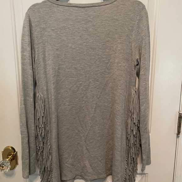 Gianni bini grey fringe long sleeve top/shirt with cut open sides - Picture 7 of 7